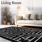 Abstract Lines Maze With Symbols Rug