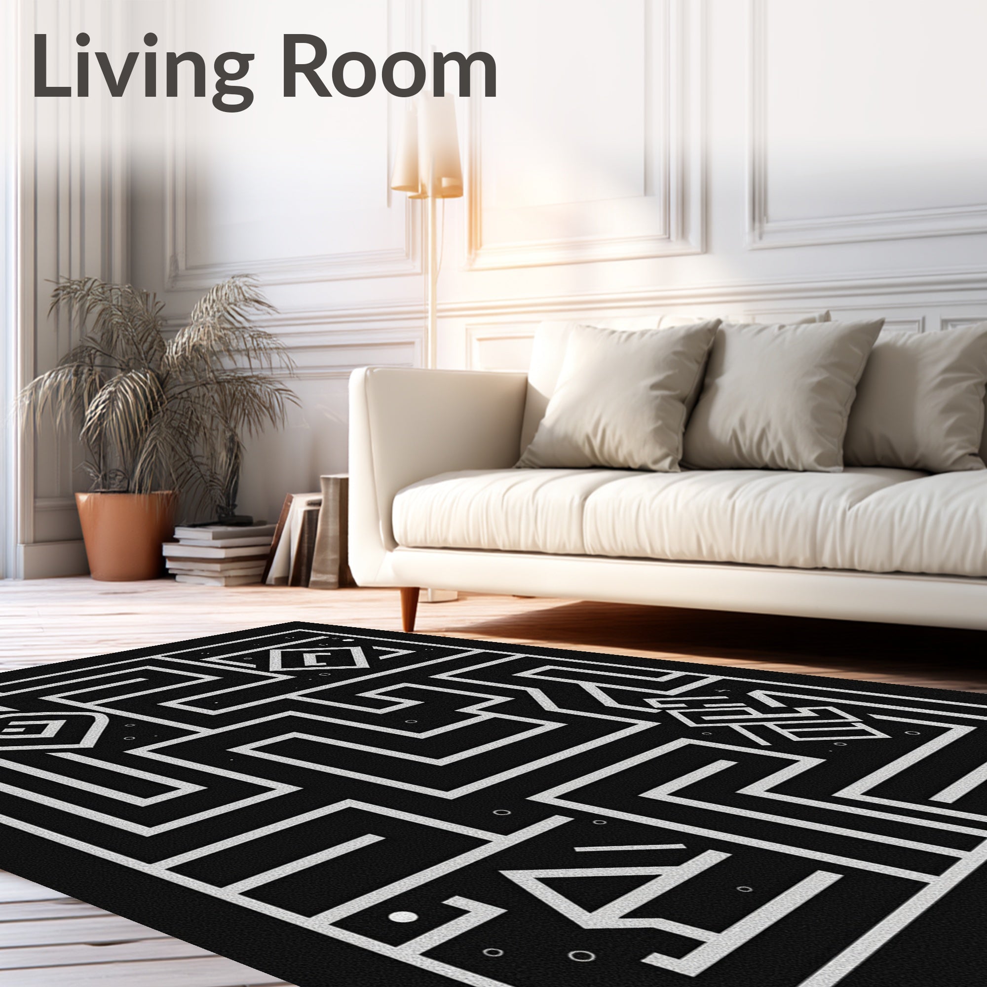 Abstract Lines Maze With Symbols Rug