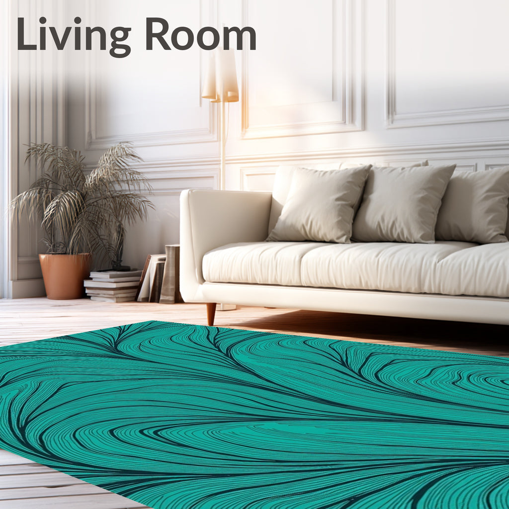 Abstract Teal Wavy Line Design Rug