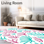 Coral Branch Pattern Red Teal Rug