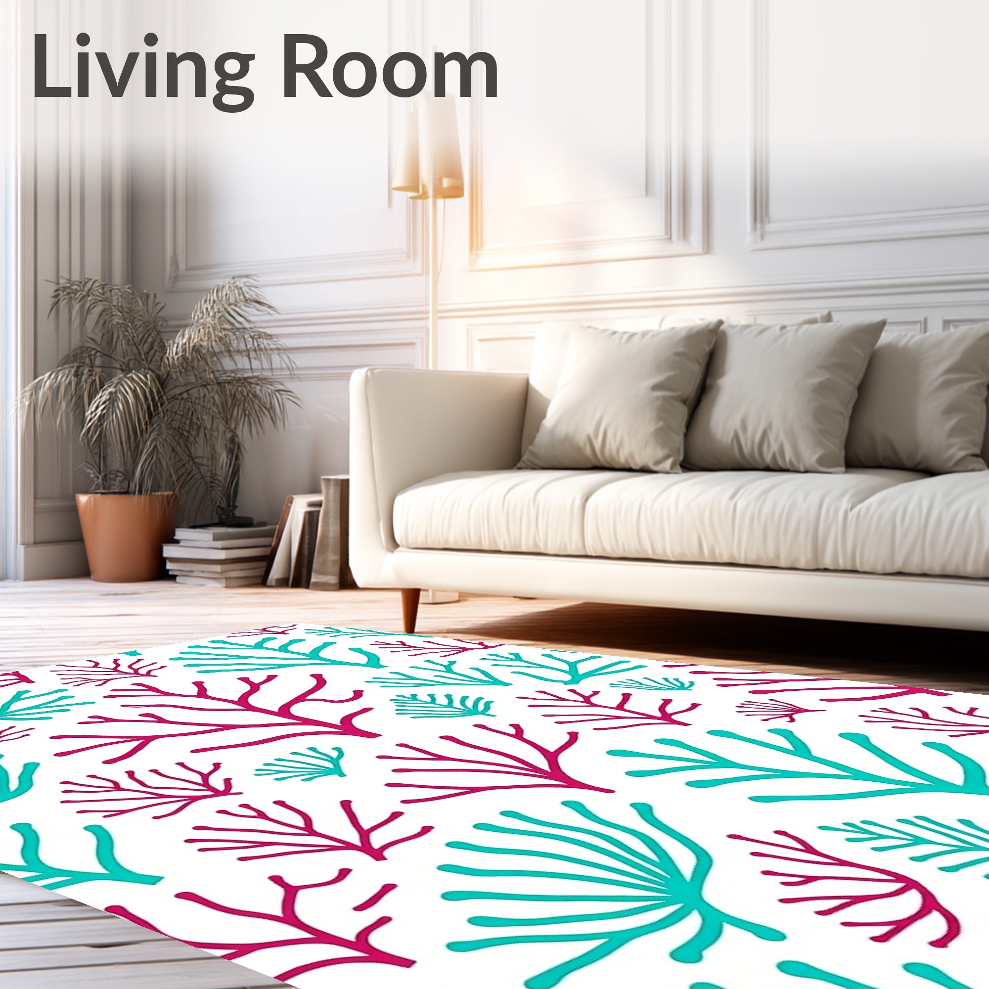 Coral Branch Pattern Red Teal Rug