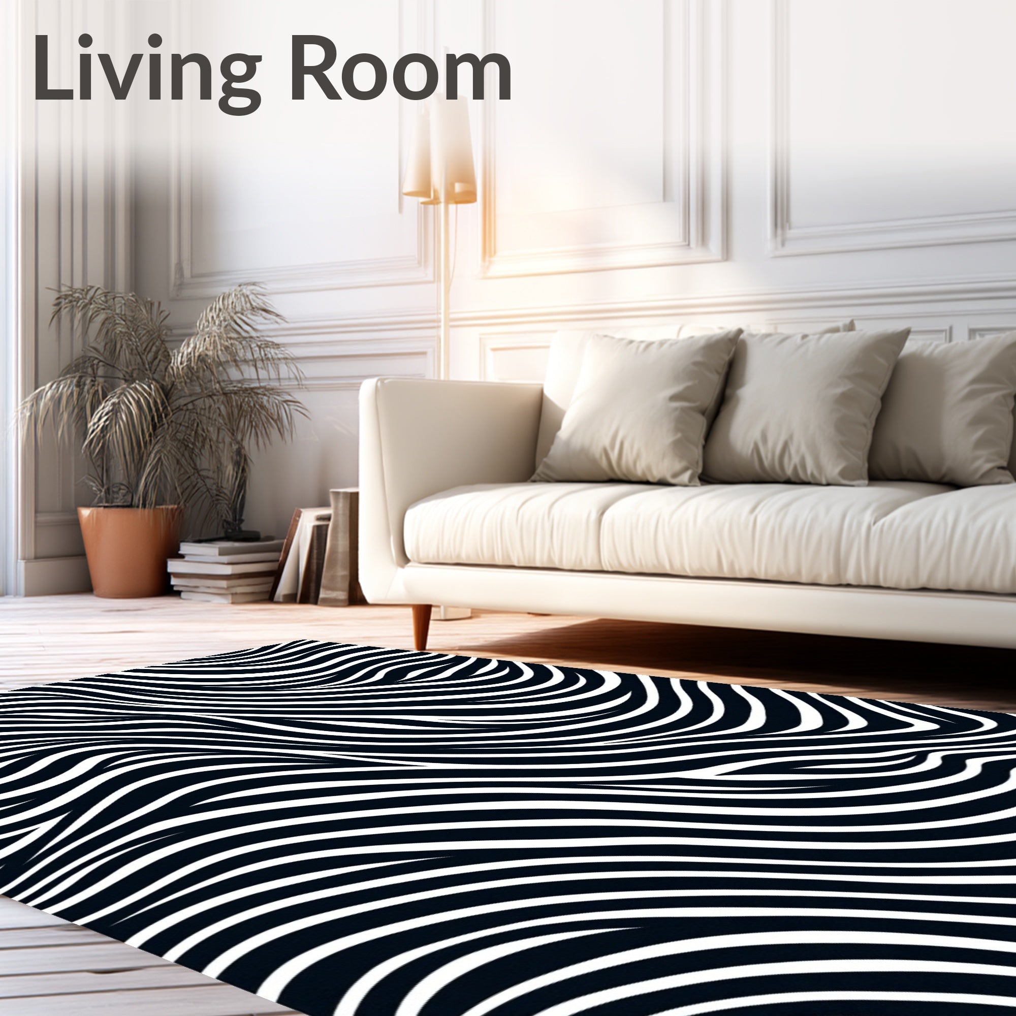 Abstract Black White Wave Pattern Rug
