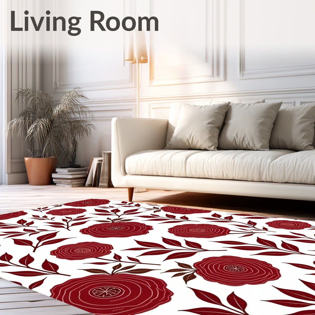 Red Floral Leafy Classic Pattern Rug