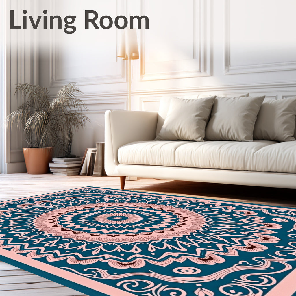Mandala Inspired Teal And Pink Rug