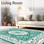 Green Floral Medallion Border Pattern Rug