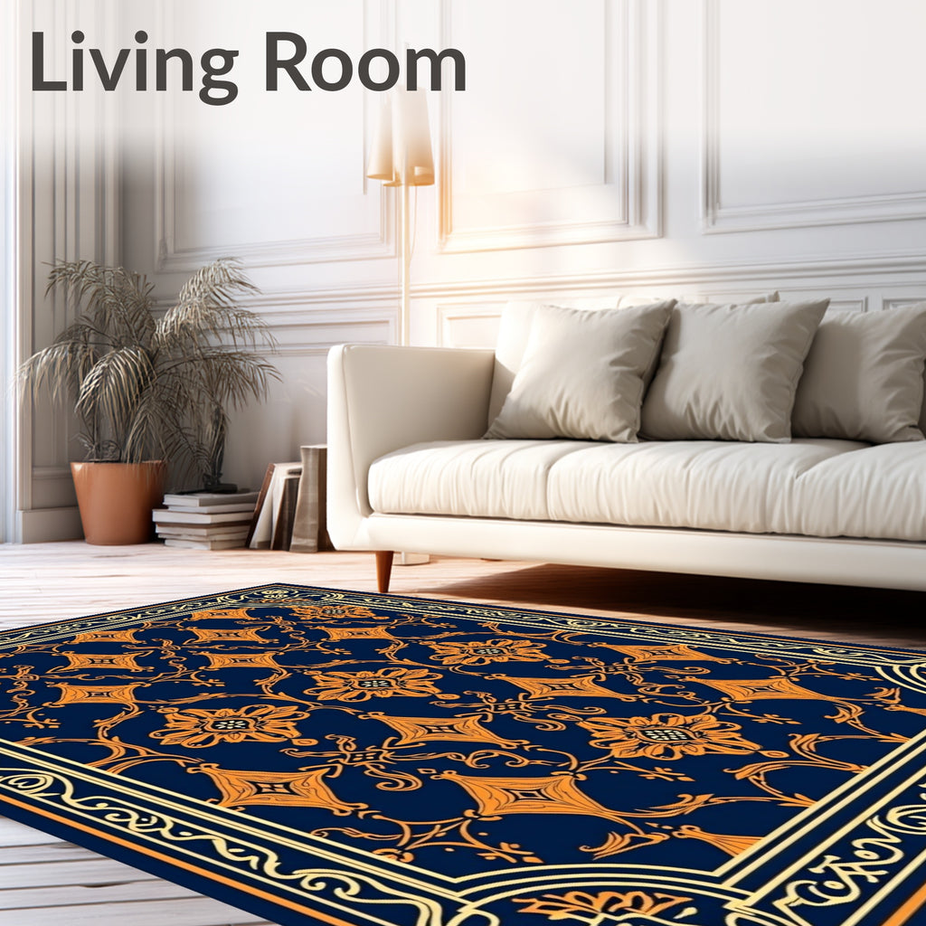 Ornate Golden Floral Pattern Rug