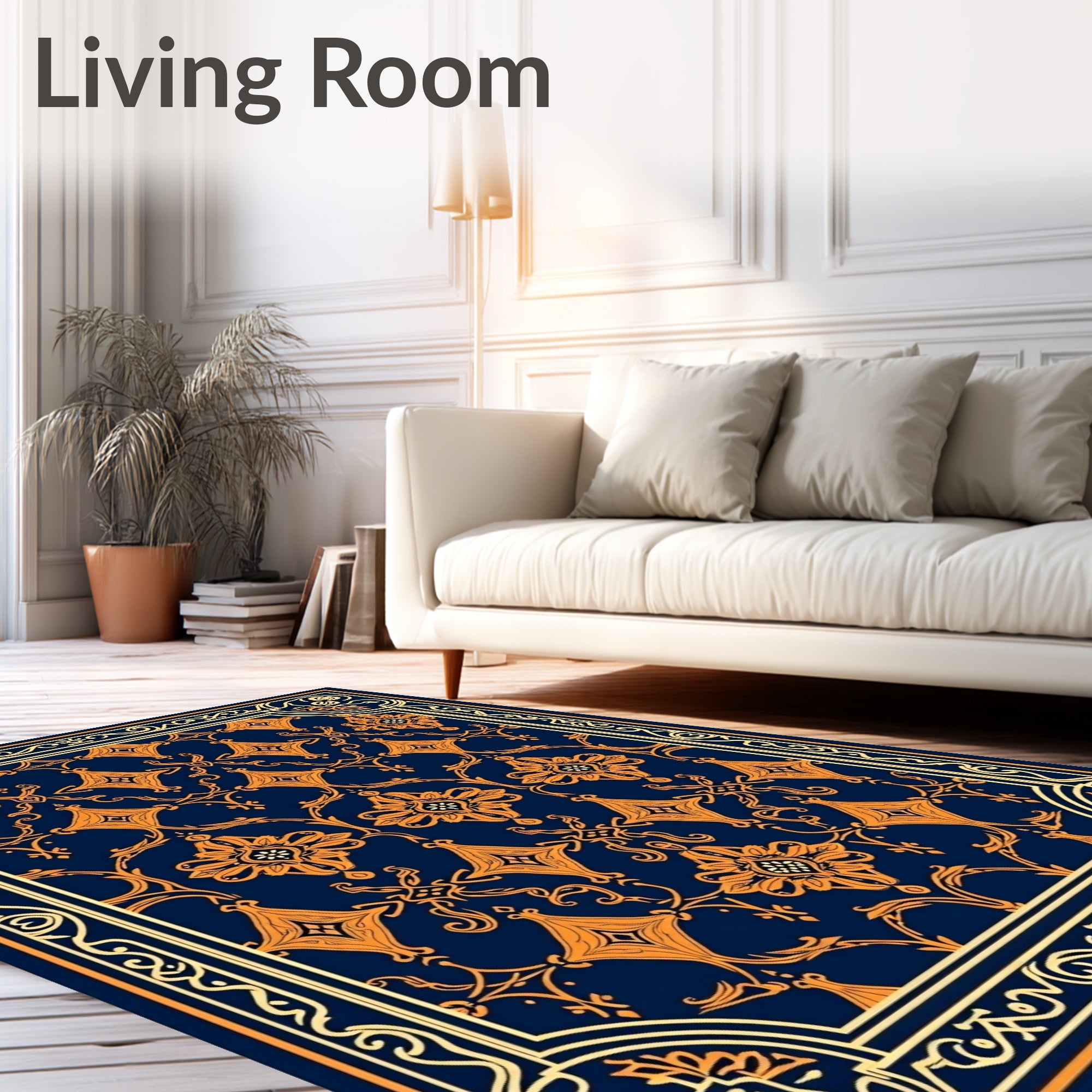Ornate Golden Floral Pattern Rug