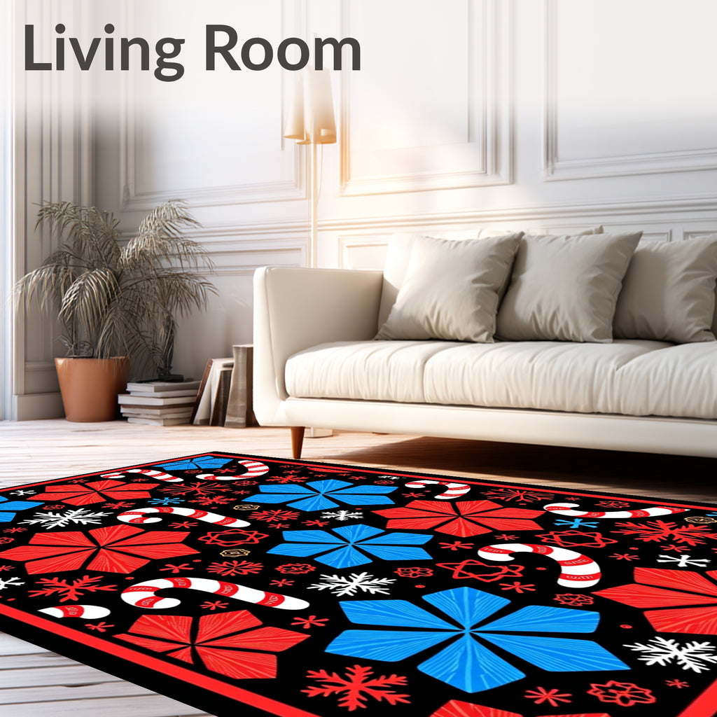 Festive Candy Cane Starflake Collage Rug