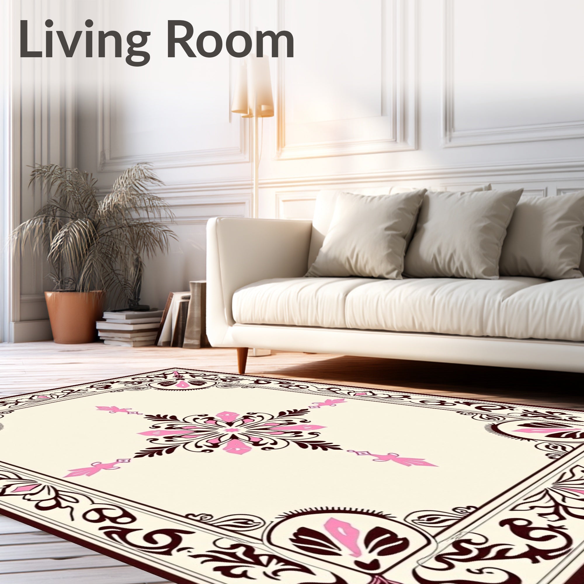 Ornate Floral Brown Pink Classic Rug