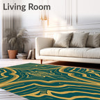Teal and Gold Art Deco Pattern Rug