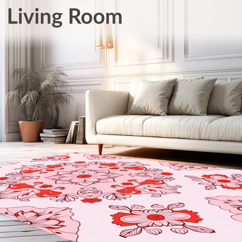 Ornate Floral Medallion Coral Design Rug