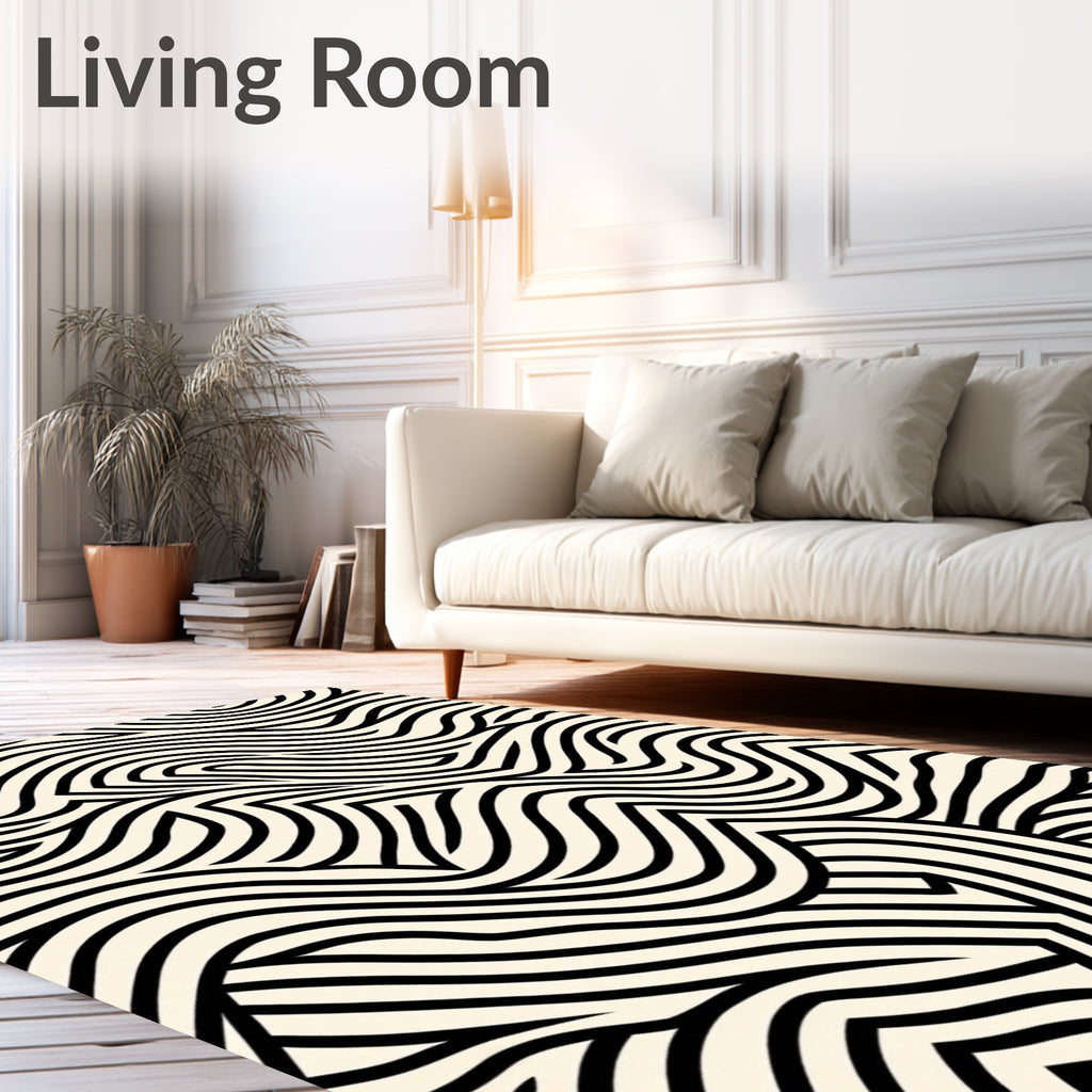 Abstract Swirl Black Ivory Pattern Rug