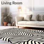 Abstract Swirl Black Ivory Pattern Rug