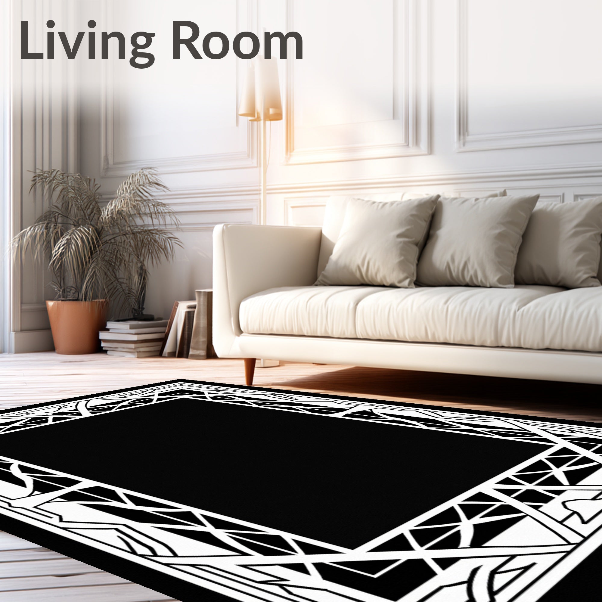 Art Deco Geometric Patterned Black White Rug