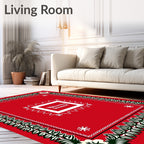 Crimson White Leaf Edged Floral Frame Rug
