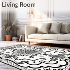 Classic Black White Floral Scroll Rug