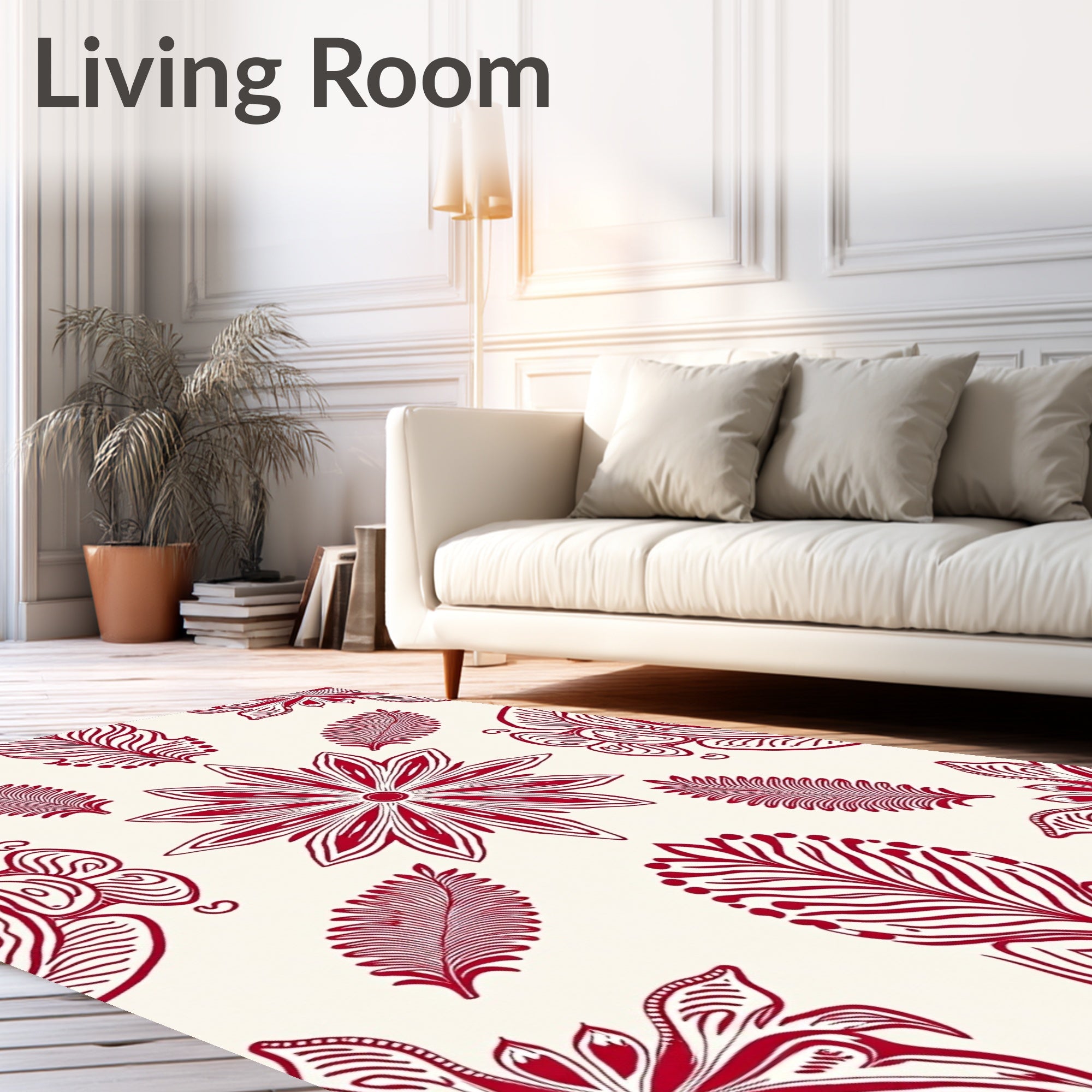 Intricate Red Floral Leaf Pattern Rug
