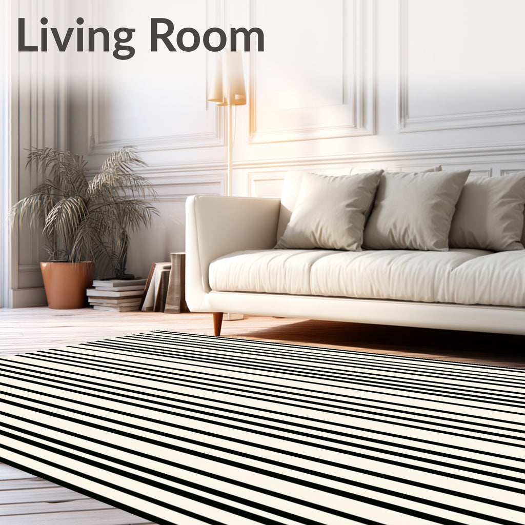 Clean Black White Stripe Pattern Rug