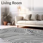 Bold Black White Curved Lines Rug