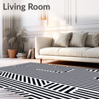 Modern Black White Geometric Stripe Rug