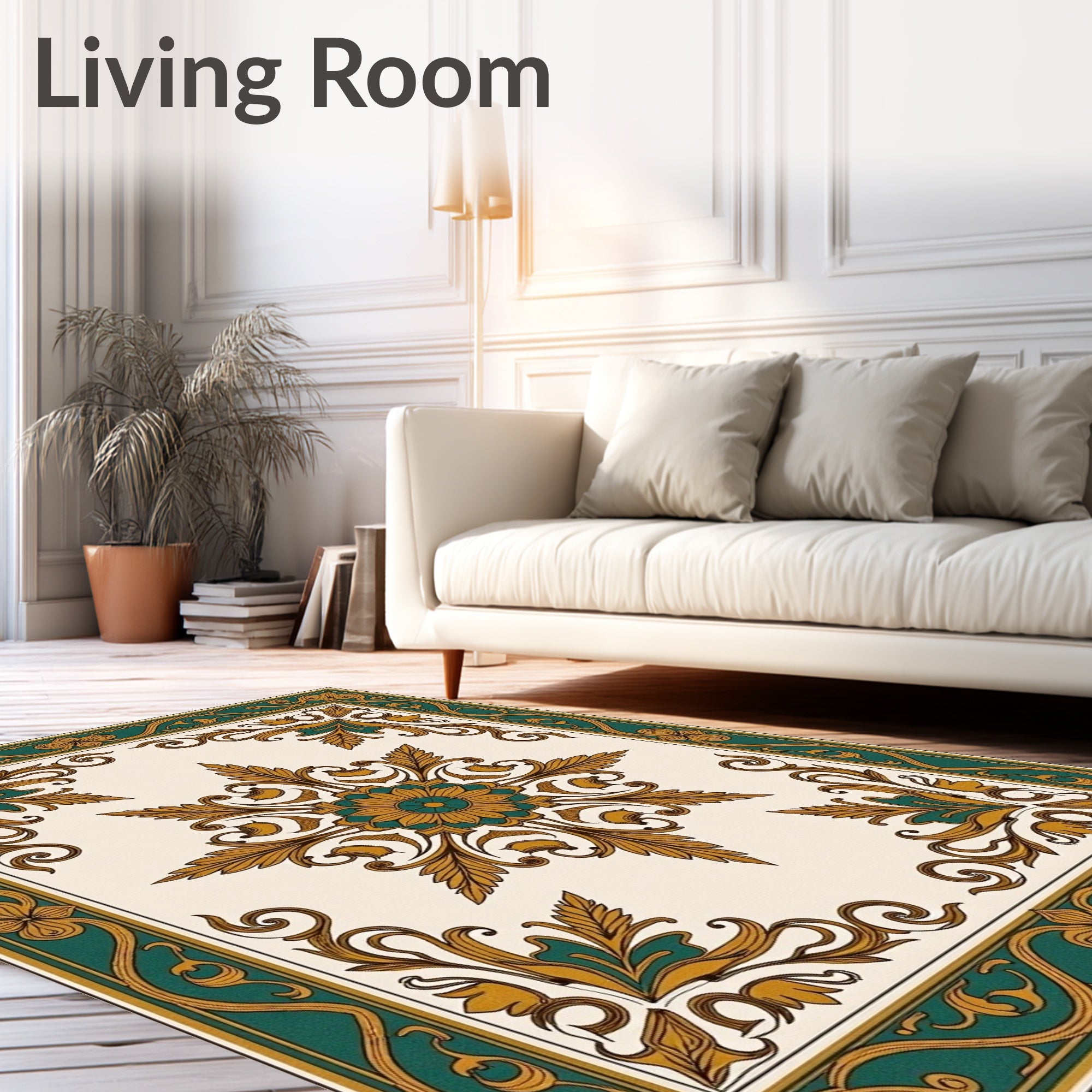 Ornate Floral Border Design Rug