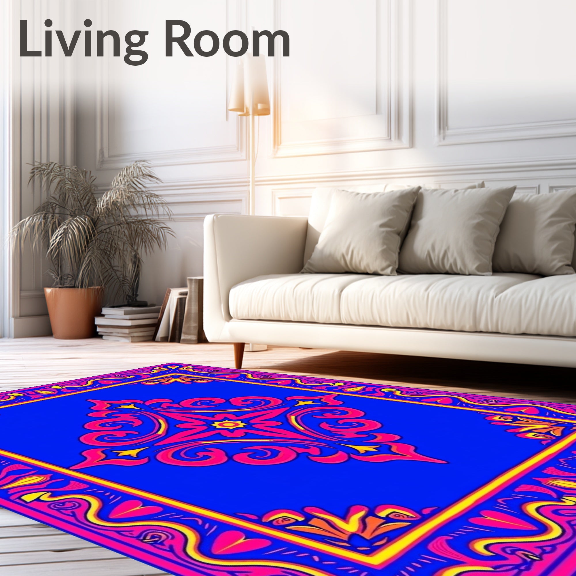 Vivid Floral Scroll-Patterned Rug