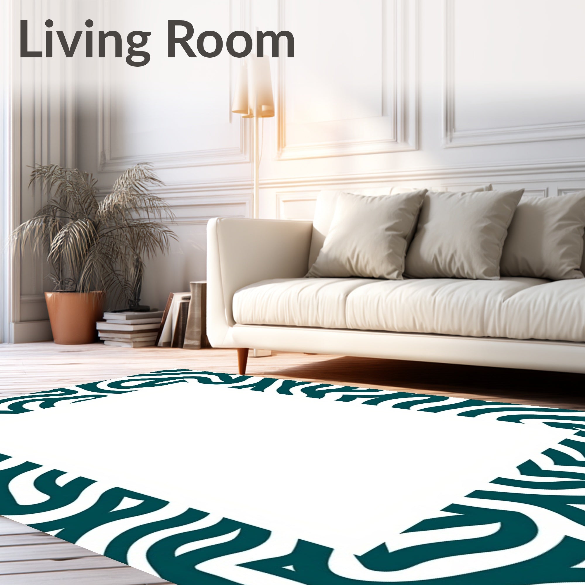 Teal And White Abstract Pattern Rug