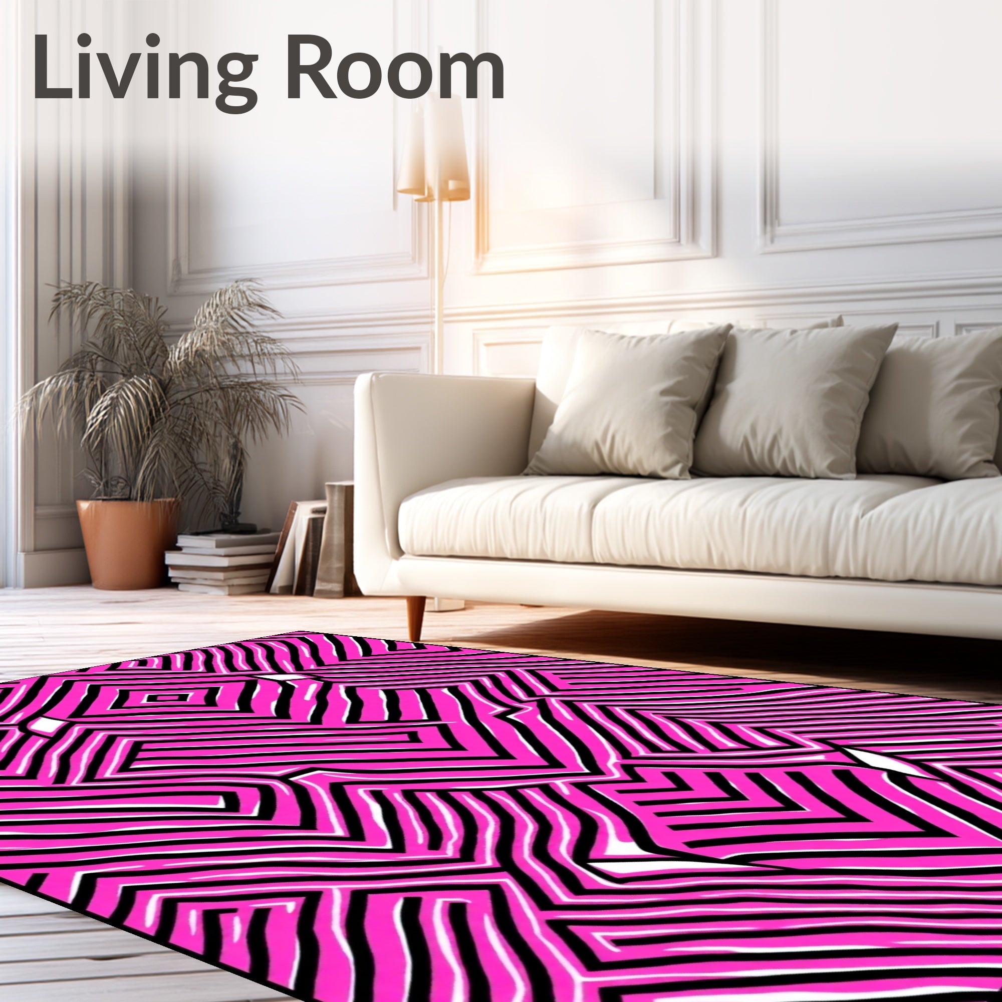 Bold Pink Black Zigzag Maze Rug