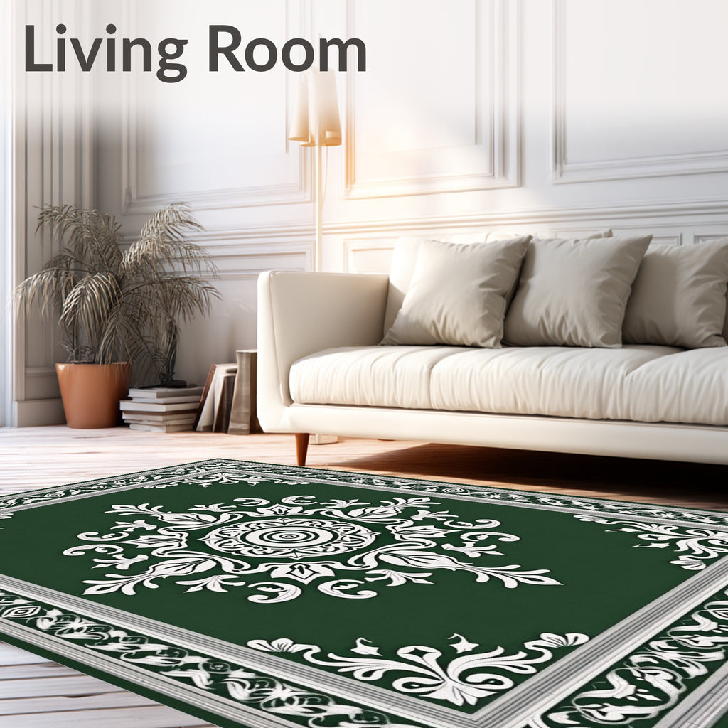 Emerald Green Floral Medallion Rug