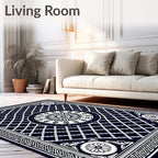 Traditional Navy White Geometric Mandala Pattern Rug