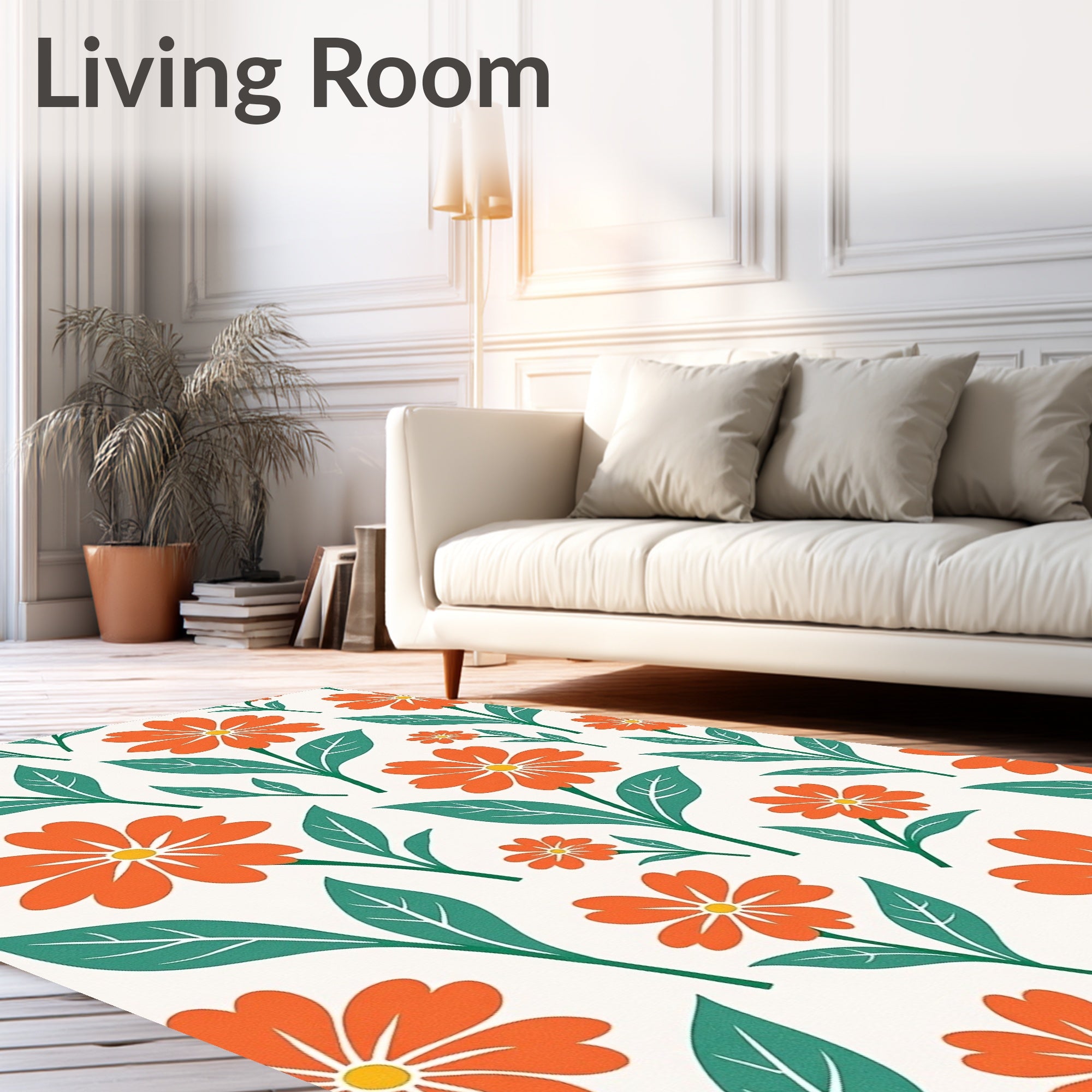 Radiant Orange Daisy Pattern Rug