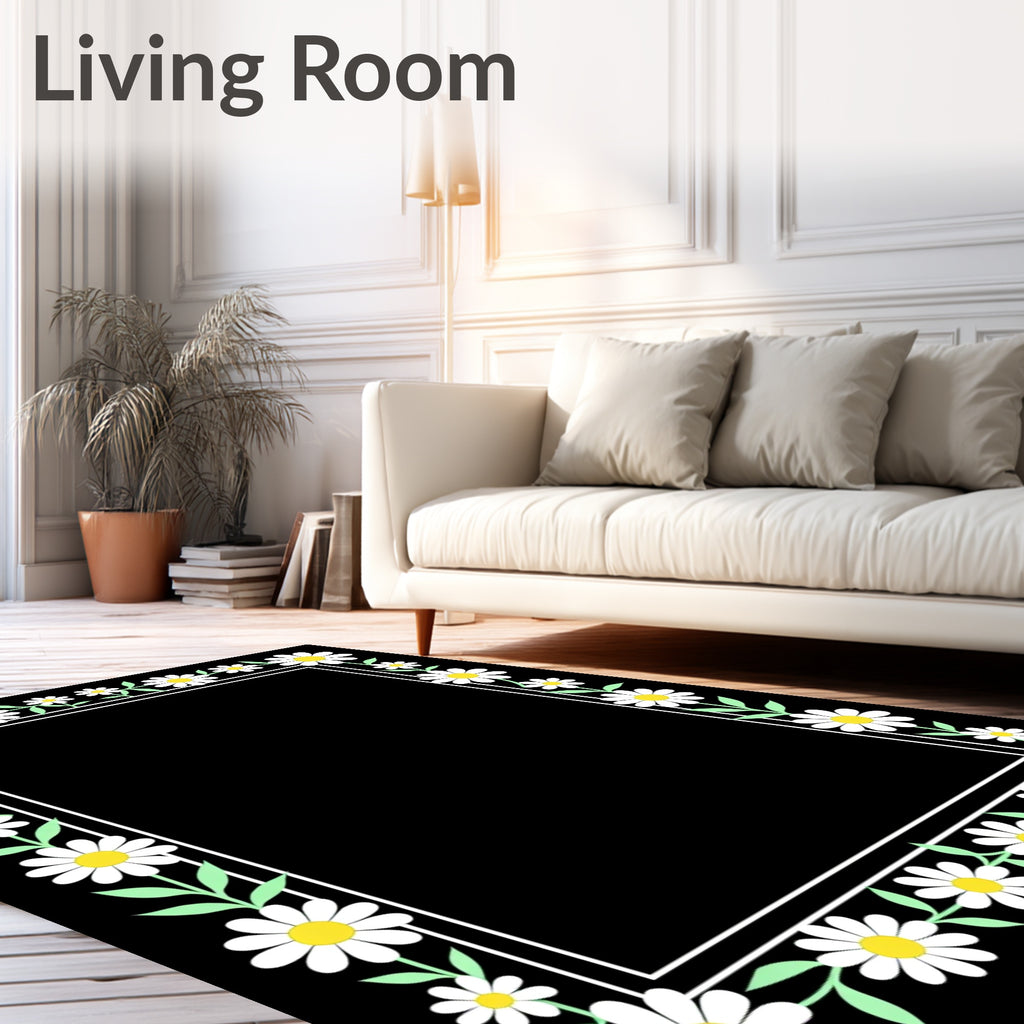 Daisies and Leaves Border Design Rug