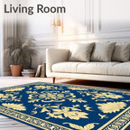 Classic Blue Gold Floral Damask Rug