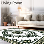 Green Cream Floral Medallion Rug