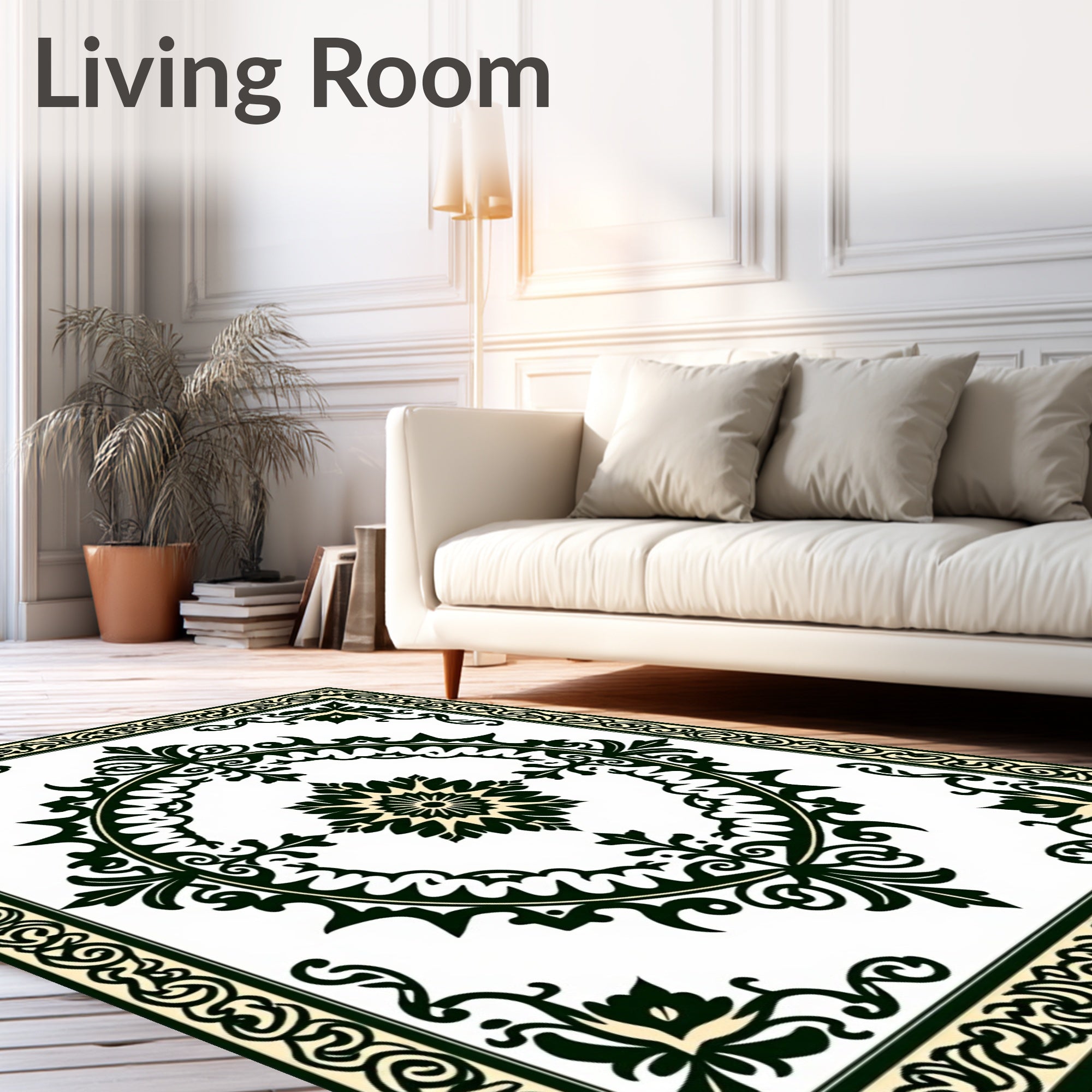 Green Cream Floral Medallion Rug