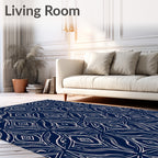 Dark Blue Stylized Floral Gem Pattern Rug