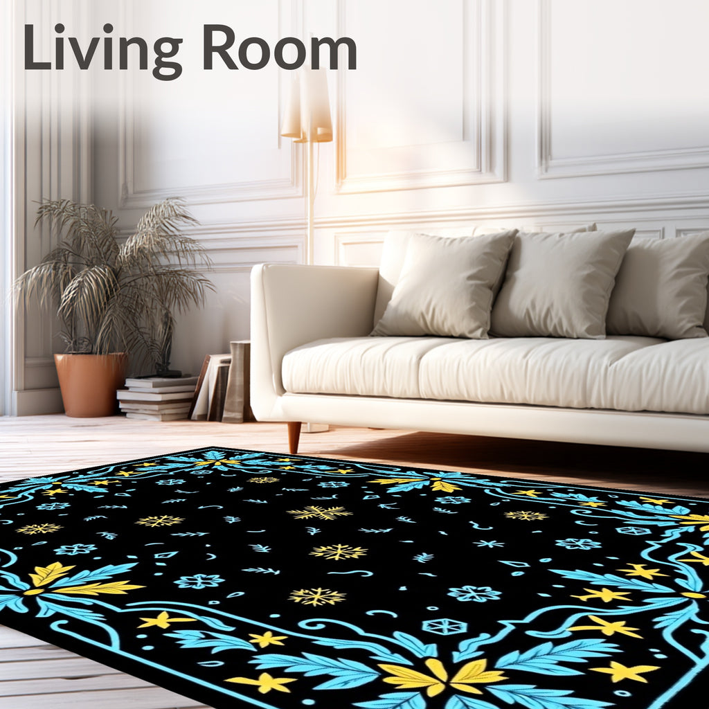 Midnight Blue Yellow Snowflake Garland Rug