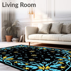 Midnight Blue Yellow Snowflake Garland Rug