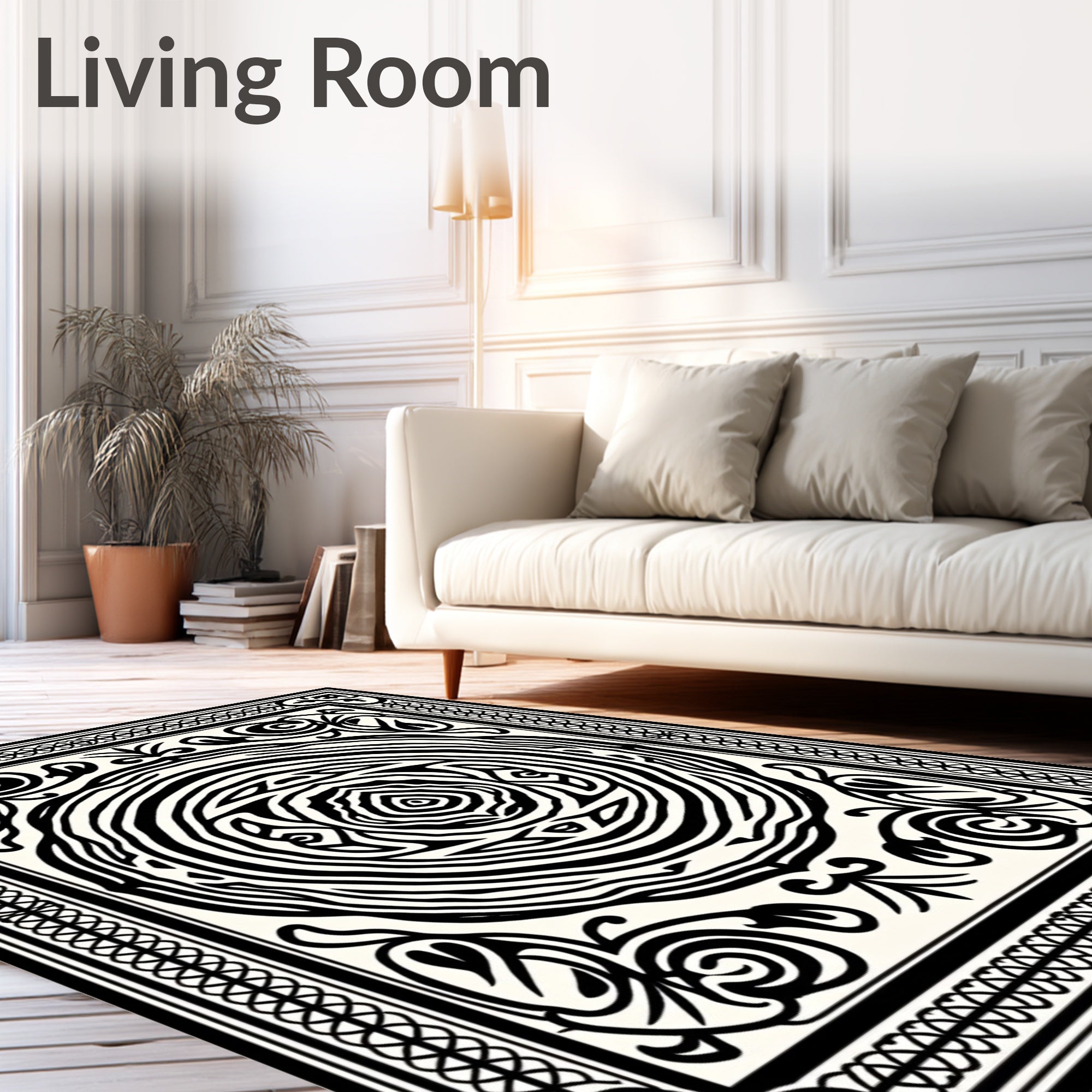 Bold Abstract Mandala Black White Rug