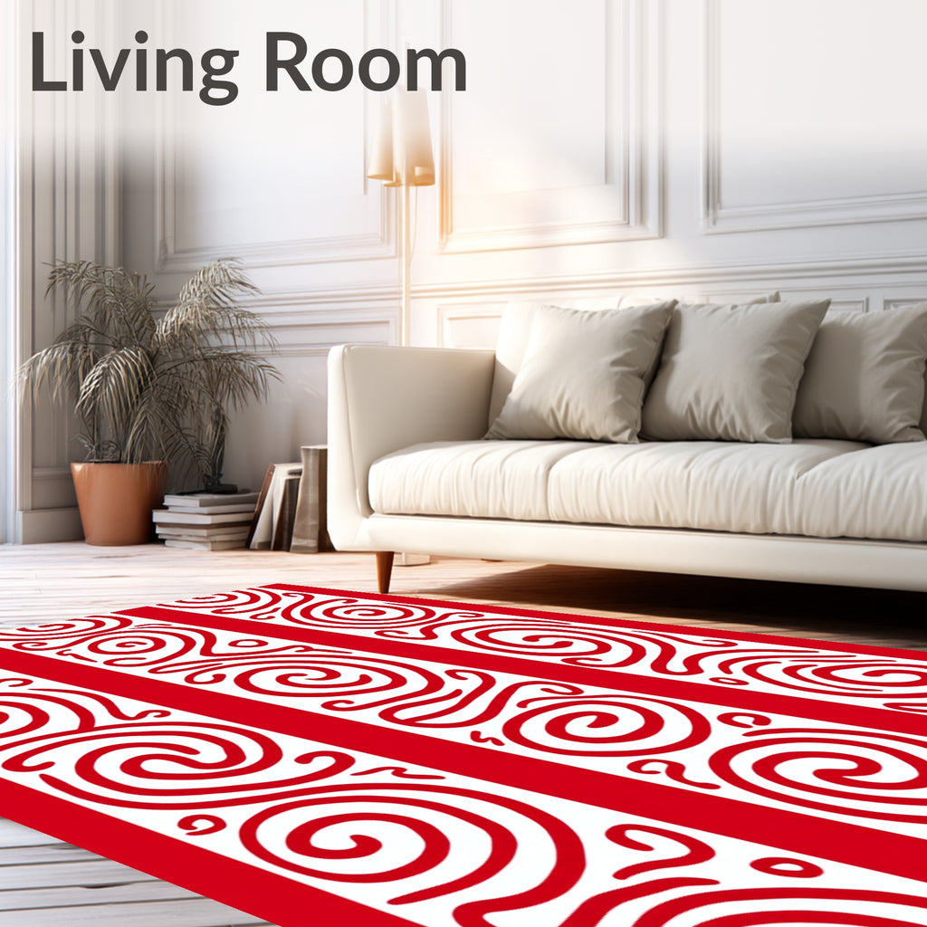 Red White Swirling Stripe Rug