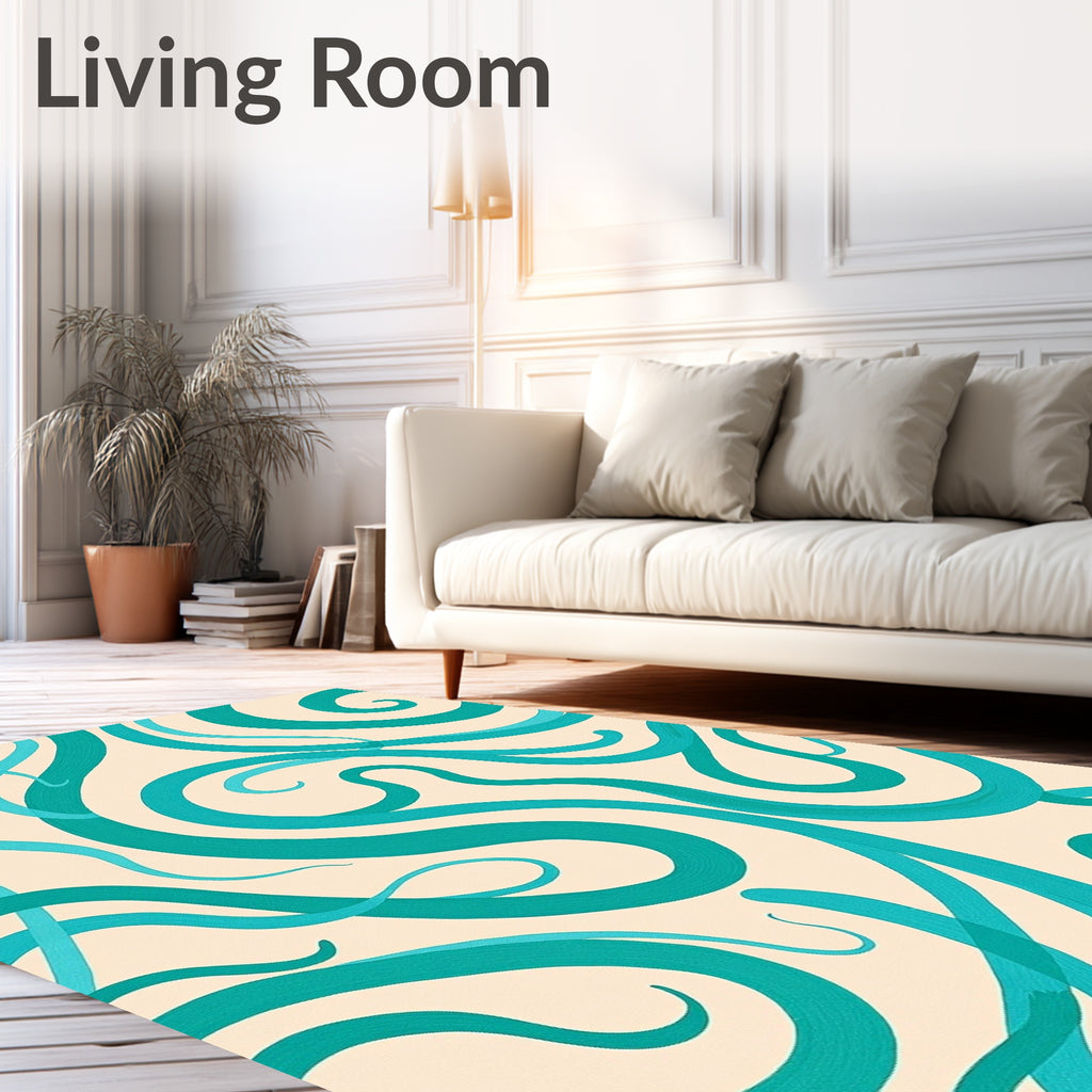 Flowing Teal Ribbon Abstract Pattern Rug