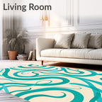Flowing Teal Ribbon Abstract Pattern Rug