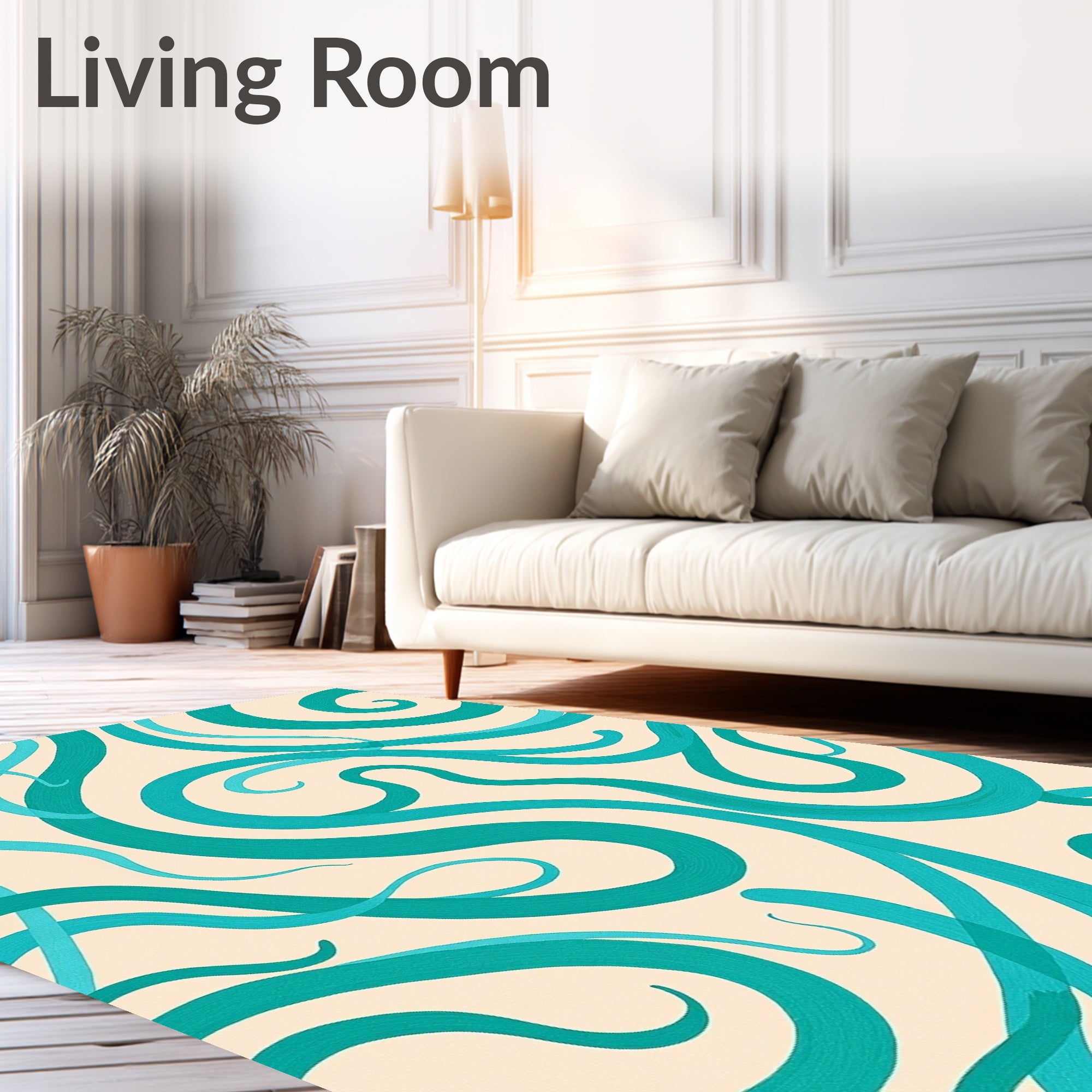 Flowing Teal Ribbon Abstract Pattern Rug