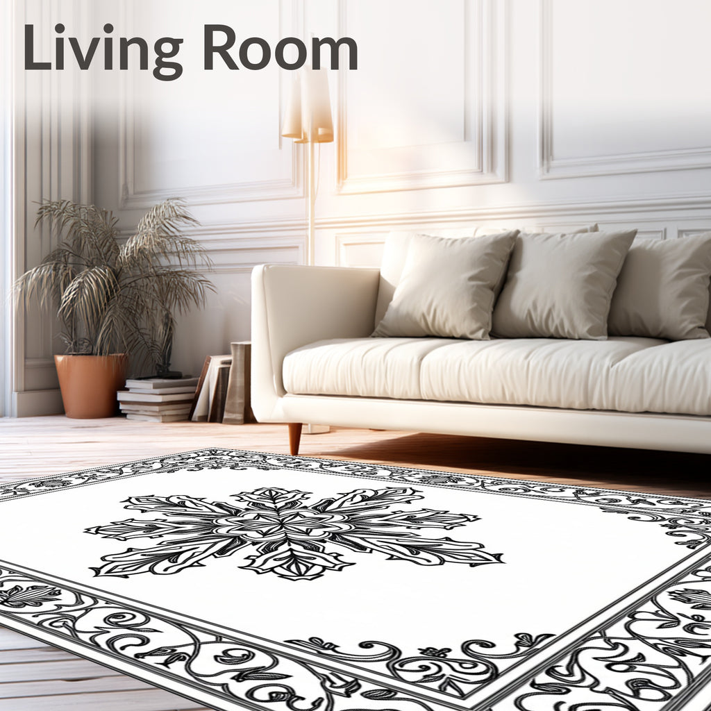 Intricate Floral Mandala Border Design Rug
