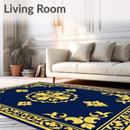 Royal Blue Gold Floral Emblem Rug