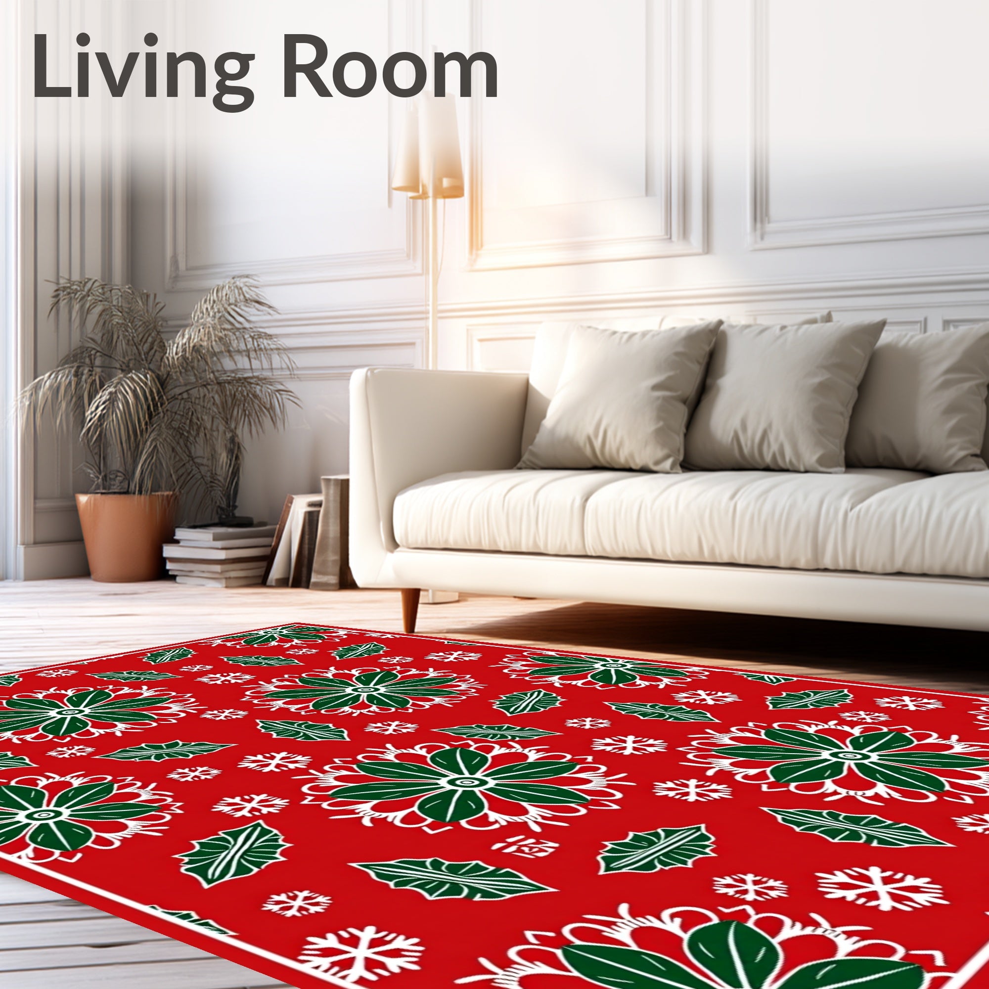 Crimson Holly Snowflake Medallion Rug