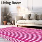Bright Pink and White Stripe Pattern Rug