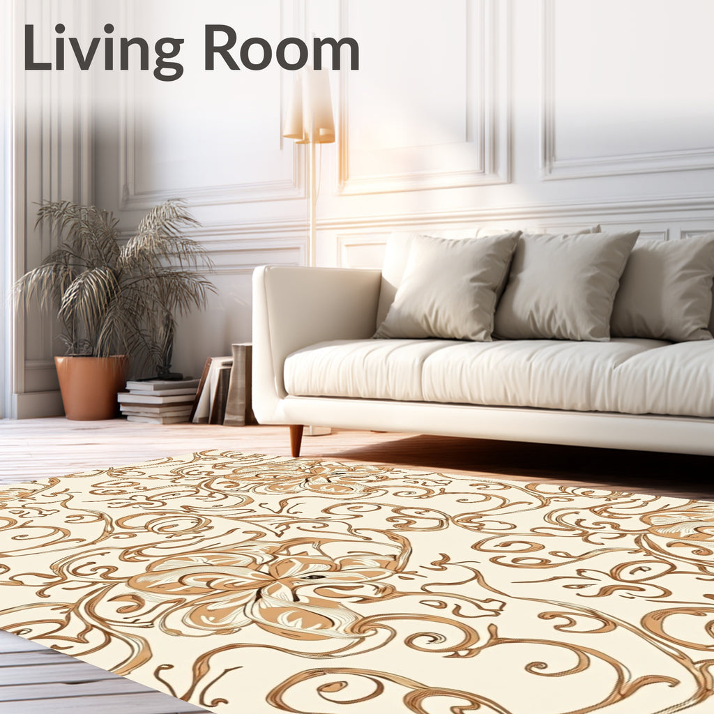 Elegant Floral Scrollwork In Beige Rug