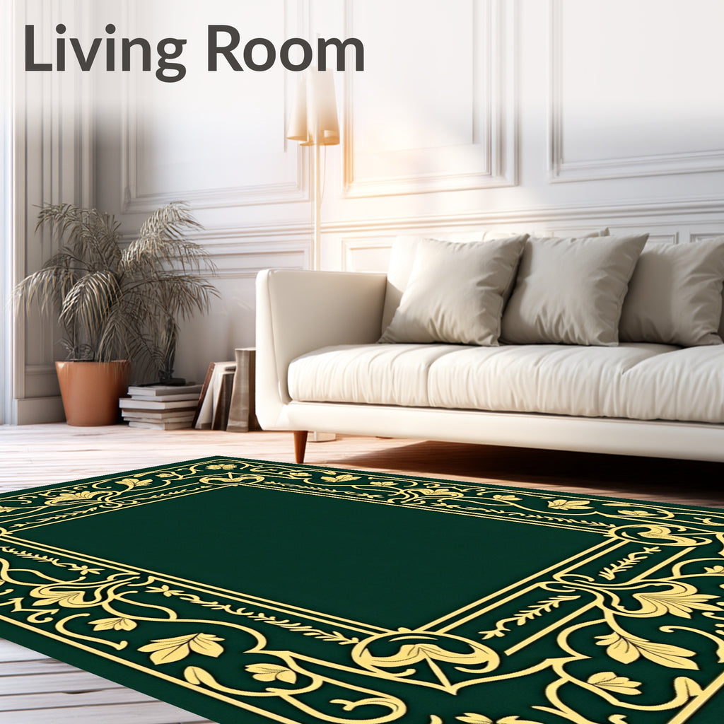 Ornate Golden Floral Border Design Rug