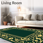 Ornate Golden Floral Border Design Rug